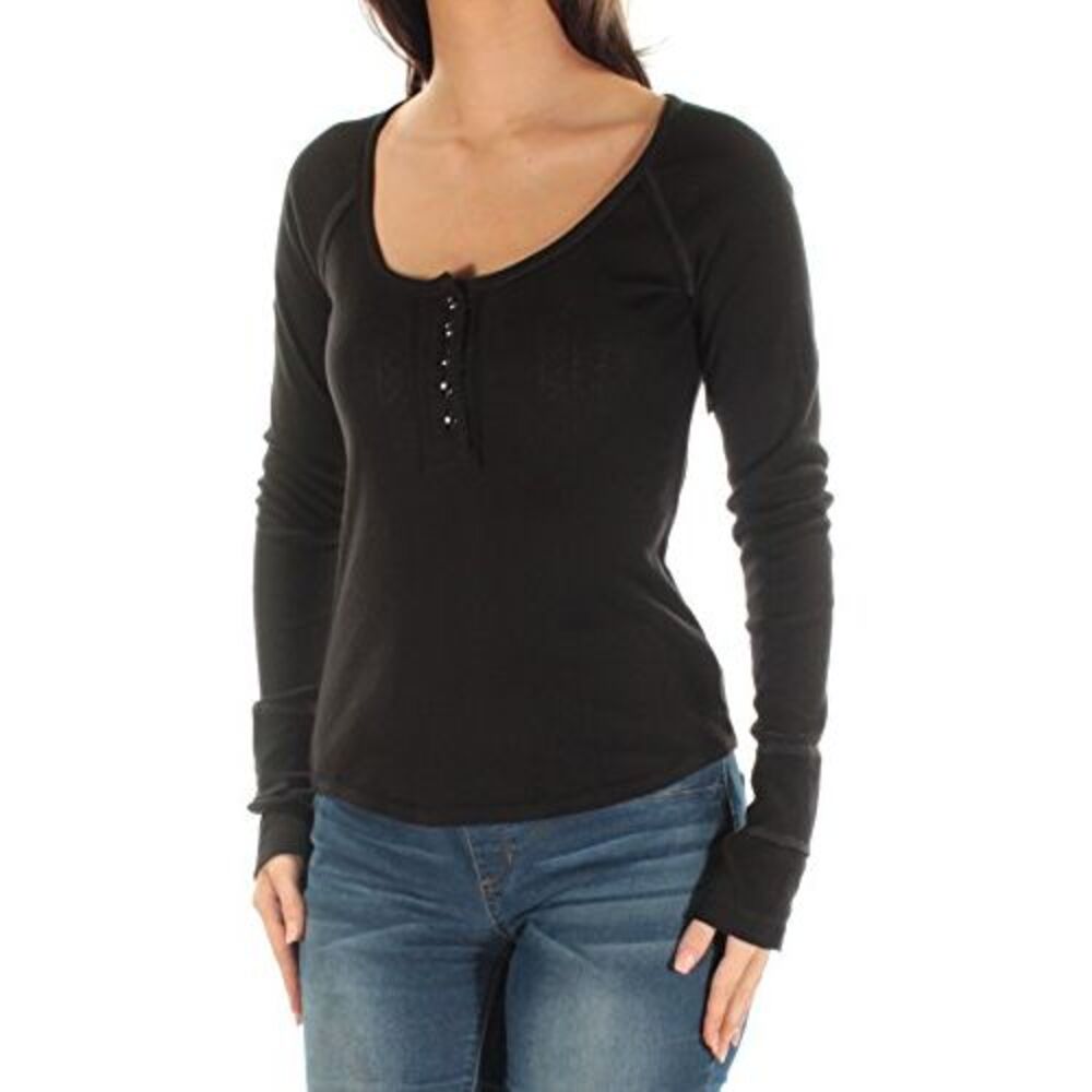 Free People Womens Sugar And Spice Lightweight T-Shirt Henley Top
